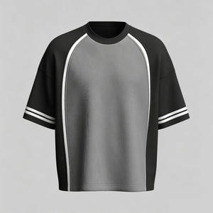 T-shirt Homme Bicolore à Panneaux Courbes Coupe Classique en Coton Épais 300g, Logo Personnalisé sur le Devant, Séchage Rapide, Respirant, Écologique, Style Streetwear - Product Image 5