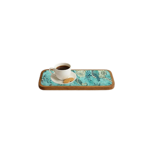 Plateau de service rectangulaire en bois de manguier, géométrique, fait main, écologique, design américain, pour la cuisine, la salle à manger, le thé, le café, les fêtes - Product Image 3