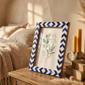 Marco de Fotos de Resina con Incrustaciones de Hueso Multicolor de Lujo, Diseño de Mosaico Geométrico Hecho a Mano, Forma y Tamaño Personalizados, Elegante para Mesa - Product Image 4