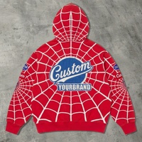 Sweat à capuche personnalisé pour homme, de haute qualité, imprimé sur toute la surface, motif toile d'araignée, en coton pur, tissu éponge, fermeture éclair intégrale, streetwear Y2k, super sweat à capuche
