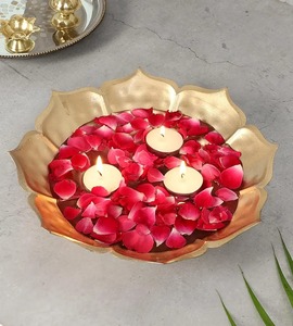 Luxury Gift Metal Urli Bowl Vintage Style Floating Diya Flower Decorative Bowl for <b>Home</b> <b>Temple</b> Decor - Product Image 2