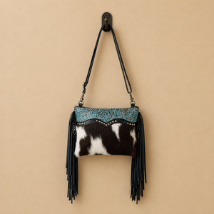 Sac à bandoulière en cuir Hairon pour femme, véritable cuir de vachette, sac à main western, sac à bandoulière en cuir repoussé, sac à main bohème, élégant et tendance - Product Image 1