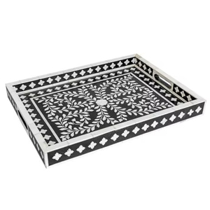 Most Selling Handmade Classic Design Portable Rectangular Bone Inlay Serving <b>Tray</b> for Serving Drinks Fruits <b>Table</b> Organization - Product Image 1