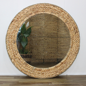 Miroir mural rond en jacinthe d'eau naturelle, rustique, tissé à la main, éclairage, décoration intérieure - Product Image 5