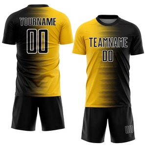 Maillot de football personnalisé jaune et noir à manches courtes, col rond, anti-humidité, 100 % polyester, impression par sublimation, pour homme adulte - Product Image 1