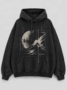 เสื้อฮู้ดโอเวอร์ไซส์ผู้ชาย สีดำ พิมพ์ลายภูเขาพระจันทร์ ผ้าฝ้ายเฟรนช์เทอร์รี่ สวมใส่สบายๆ ในฤดูใบไม้ร่วง มีกระเป๋า - Product Image 1