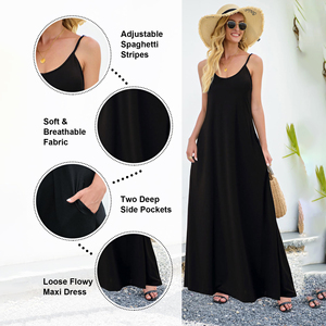 Vestido Largo de Verano para Mujer, con Tirantes Finos, Espalda Descubierta, Estampado Floral, 100% Algodón Suave, Elegante, Casual, para Fiesta - Product Image 4