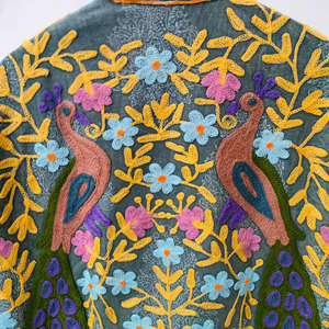 Premium Handcrafted Velvet Suzani Rajasthani Kashmiri Crewel Hand Embroidery Breathable Eco-Friendly <b>Quilted</b> Bomber Jacket - Product Image 6