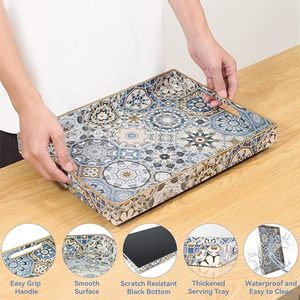 Nuevo Diseño Hs Husnain Crafts, Bandeja de Servir Rectangular Multifuncional de Madera Esmaltada con Motivos Florales, Estilo Zen Asiático, Hecha a Mano por Expertos Artesanos Indios - Product Image 4
