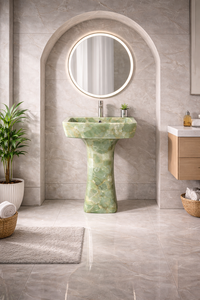 Lavabo de Pedestal de Mármol Verde Ónix Natural de Lujo, Lavabo de Piedra Independiente para Proyectos de Villas y Hoteles - Product Image 4
