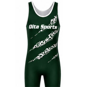Combinaison de lutte sublimée vert foncé et blanc pour homme, en polyester, sans manches, uniforme sportif athlétique, tenue d'entraînement pour les matchs de lutte - Product Image 2