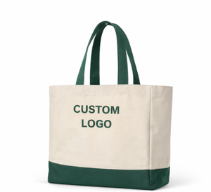 Custom Logo <b>Canvas</b> Tote <b>Bag</b> <b>Large</b> Size Green Handle Daily Shopping <b>Bag</b> - Product Image 2
