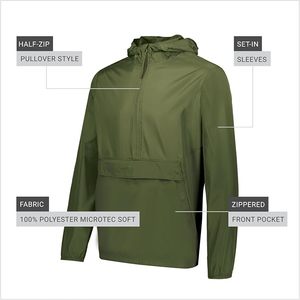 Chaqueta cortavientos con capucha para hombre, color verde oliva, con cremallera de un cuarto, resistente al agua, para actividades al aire libre. - Product Image 4