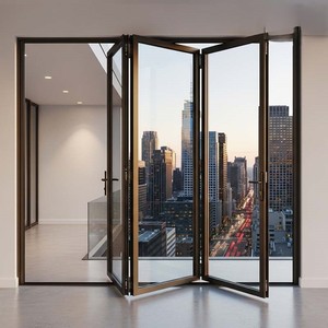 Puerta Plegable Corredera de Diseño Minimalista Moderno, de Aleación de Aluminio, con Vidrio Templado, para Cocina, Sala de Estar, Oficina, Superficie Acabada - Product Image 1