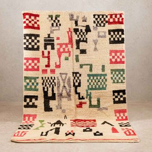 Tapis tribal marocain Beni Ourain 100% laine, tissé à la main, noué à la main, abstrait, adapté aux animaux domestiques - Product Image 1