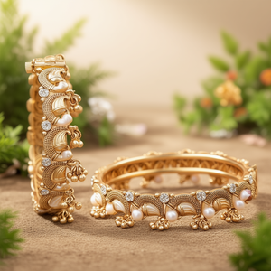 Peacock Golden <b>Copper</b> <b>Bangles</b> with Pearl and Diamond Accents - Product Image 2