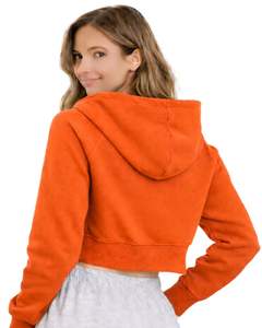 Sudadera con capucha corta personalizada para mujer, con cremallera, manga larga, informal, de felpa suave, estilo urbano, color naranja, para otoño e invierno. - Product Image 2