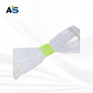 A&S Heavy Duty Bright White Cotton <b>Mop</b> Head with 5" Lime Green Head Band Loop End - Product Image 1