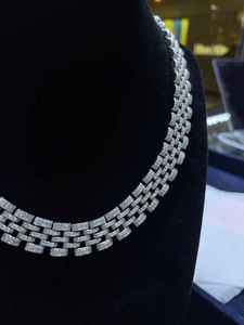 Collar de eslabones plateados con piedras brillantes, estilo hip hop, cadena de lujo, joyería elegante de moda, regalo para fiestas, para hombre. - Product Image 4