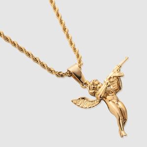 Gold Plated <b>Silver</b> Angel Cherub Hip Hop Pendant <b>Rope</b> <b>Chain</b> Angel Pendant Necklace - Product Image 2