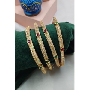 Elegant Premium Quality Brass Gold Plated Moissanite Four Set Of Openable Bangles Women & Girls For Wedding Wear Collection - Product Image 1