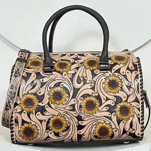Sac de voyage de luxe en cuir de vachette fait main grande capacité, style tournesol, pour femme, sac à bandoulière de créateur personnalisé - Product Image 4