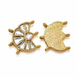Collier ras-du-cou en laiton plaqué or avec pierres blanches et émail doré, motif papillon Kundan Pachi, connecteur de 6 mm pour bijoux de mariée - Vente en gros - Product Image 2