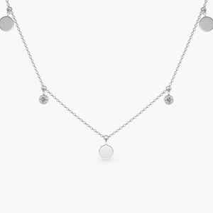 Collar de Oro Sólido de 14K con Diamante Natural de Corte Brillante de 0.08Ct, Diseño de Disco Colgante, Hecho a Medida para Novias, Certificado por Terceros - Product Image 1