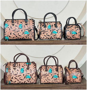 Bolsos de Viaje de Cuero Genuino con Diseño Moderno 2026, Bolsos Cruzados con Estampado Floral de Hojas Turquesas, Bolsos de Mano Elegantes - Product Image 5