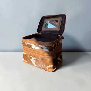 Vintage Genuine Leather Cowhide Jewelry Case with Zipper Closure for Storage and Travel - Product Image 3