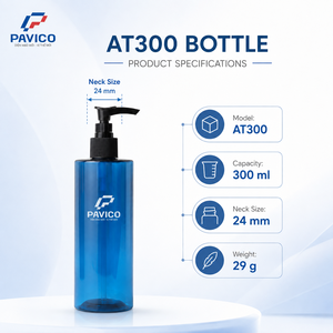 300ml Round PET <b>Pump</b> <b>Bottle</b> Blue Cosmetic <b>Shampoo</b> Lotion Body Wash Packaging Manufacturer in Vietnam - Product Image 6