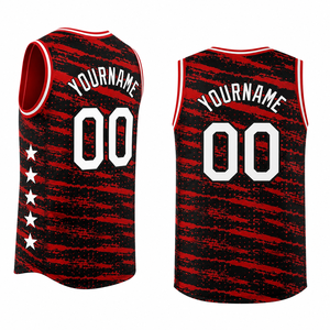 Custom Sublimation Basketball Jersey <b>Red</b> and Black Stripe Design Breathable Mesh Sleeveless Team Uniform Men's Personalized - Product Image 2