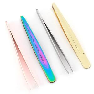 Pince à cils multifonctionnelle en acier inoxydable pour sourcils et poils de barbe, outil de maquillage à pointe plate et inclinée - Product Image 3