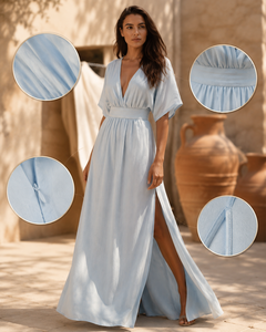 Vestido de Sirena con Cuello en V para Mujer, Calidad de Exportación, Ecológico, Informal, para Vacaciones de Verano en la Playa, Cómodo, Transpirable y Suave - Product Image 2