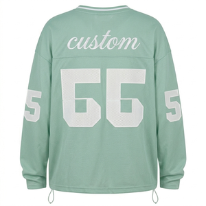 Ropa Deportiva, Jersey de Fútbol Americano, Verde Pista, Malla de Poliéster, Manga Larga, Cuello en V, Deportivo, Transpirable, Personalizable con Nombre y Número - Product Image 2