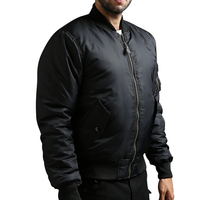 Blouson bomber noir pour homme, couleur unie, fermeture éclair, col montant, style décontracté, matière polyester, vêtement d'automne, coupe classique