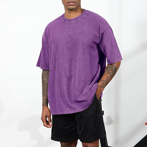T-shirt surdimensionné délavé violet pour homme, style Y2K vintage, en coton épais, streetwear, à épaules tombantes - Product Image 2