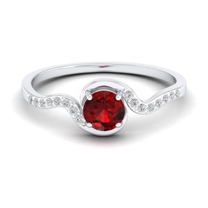 Anillo Solitario REYES de Lujo en Oro Sólido de 14K con Granate de Corte Redondo de 0.5 Quilates, Certificado IGI, Anillo de Compromiso con Diamante - Product Image 1