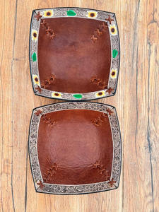 Le plus récent organisateur de tournesol en cuir outillé bols plateau en cuir véritable occidental fabriqué à la main décoratif Homeware décoration élégante - Product Image 2