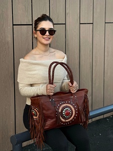 Premium Genuine Leather Fringe Handbag for Women – Vintage Boho Style Shoulder <b>Bag</b> with Tassels & <b>Studded</b> Detail - Product Image 6