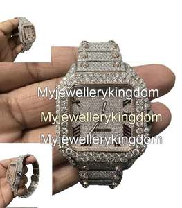 Montre de luxe de style hip-hop avec cadran carré en verre Moissanite or rose VVS, mouvement à quartz de haute qualité, montre élégante pour les affaires - Product Image 5