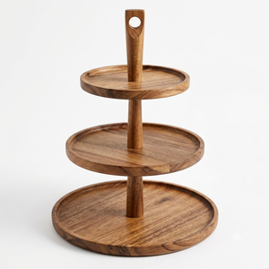 <b>3</b> <b>Tier</b> Wooden <b>Cake</b> <b>Stand</b> Acacia Wood Dessert Cupcake Display Tray Round Tiered Serving Platter Holder for Wedding Party Decor - Product Image 1