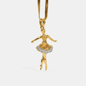 Collier pendentif ballerine en or jaune avec diamant de laboratoire - Product Image 6