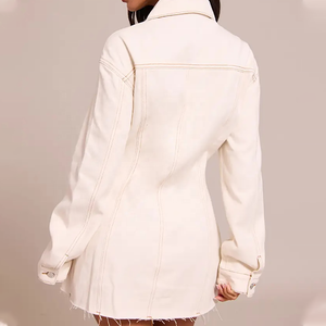 Vestido Camisero Vaquero Crema para Mujer, con Cuello Camisero, Manga Larga, Corte Ajustado y Evase, Estilo Casual de Primavera - Product Image 2