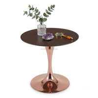 Table d'appoint ronde moderne en bois avec miroir, base en métal rose doré en forme de tulipe, table d'appoint pour canapé, meubles de salon