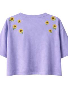 Camiseta Corta de Algodón para Mujer con Bordado de Girasol y Lavanda, Manga Corta, Ajuste Holgado Casual, Moda de Verano, Diseño Floral, Venta al por Mayor - Product Image 5