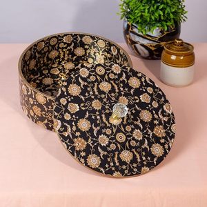 Plateau en métal traditionnel avec impression émail Pichwai, porte-bougie, design Art Déco - Product Image 3