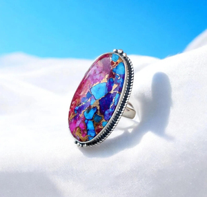 Pink Oyster Ring 925 Sterling Silver Handmade Band Bezel Setting Ring For Her - Product Image 1