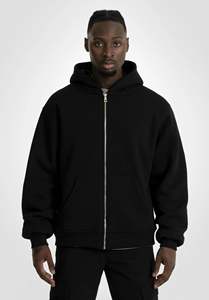 Custom Logo Embroidered 310g Men's XL Regular Fit Long Knitted 100% Cotton Solid Color O-<b>Neck</b> Lined Winter Hoodie - Product Image 2
