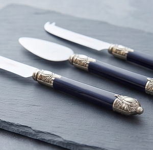 Elegant <b>Cheese</b> <b>Knife</b> <b>Set</b> With Navy Resin Handles And Silver Accents Stainless Steel Blades For Gourmet <b>Cheese</b> Serving Use - Product Image 2